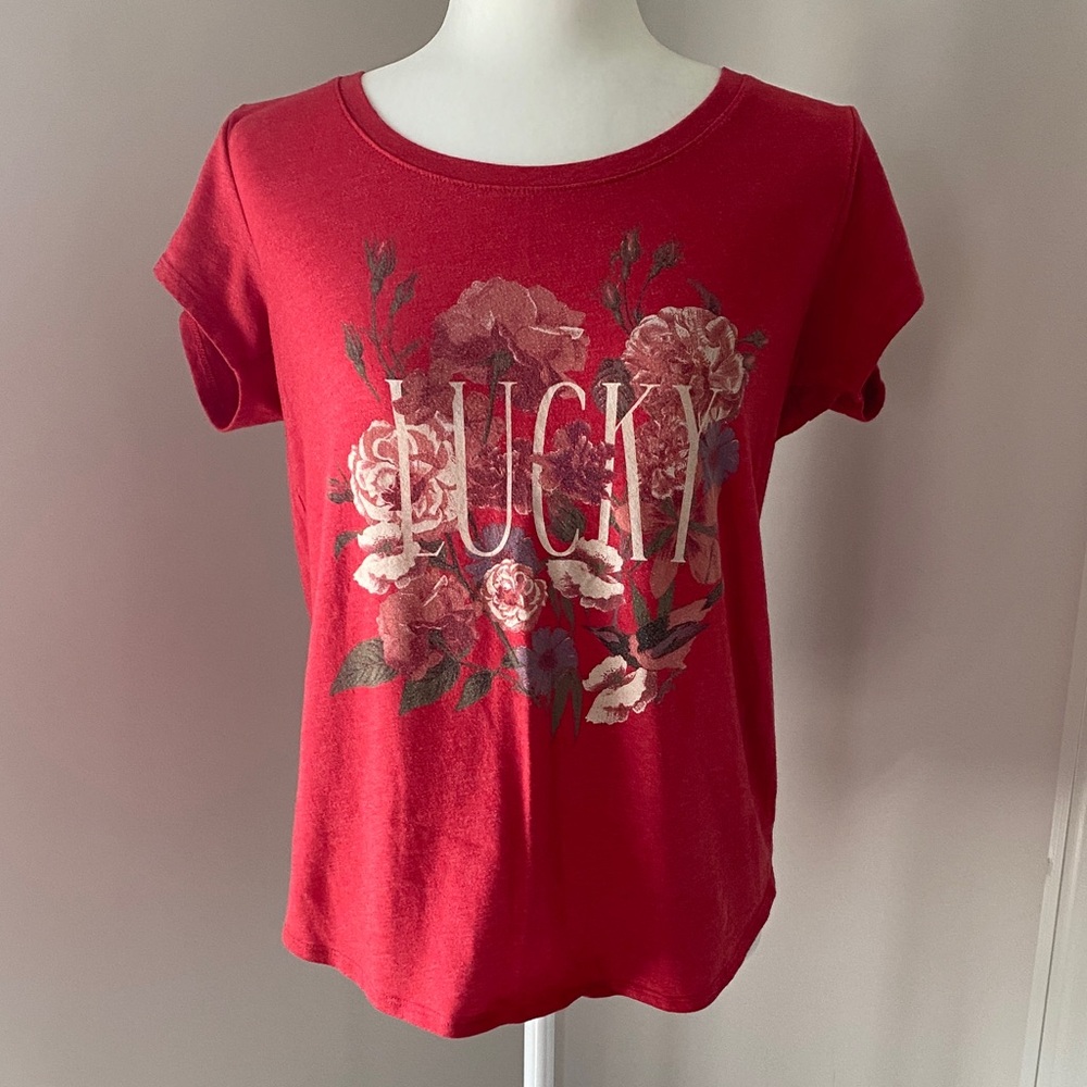 Lucky Brand Red Floral Graphic Tee